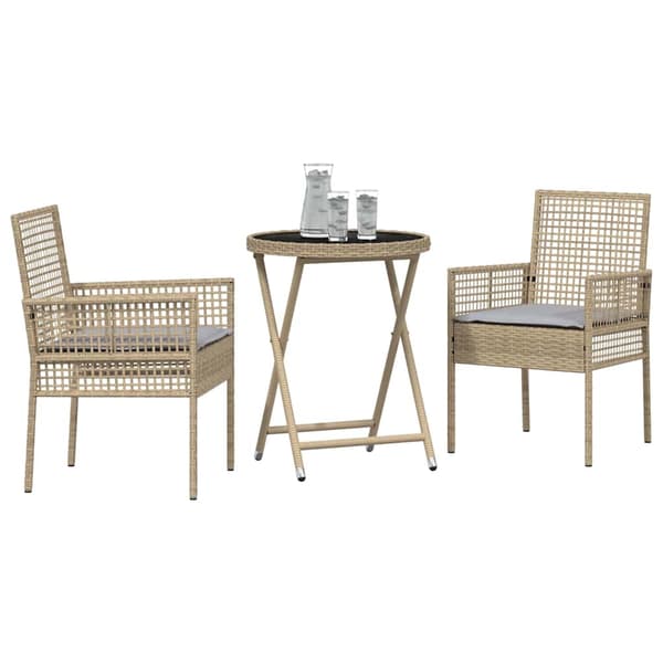 Trädgårds Bistro Set 3 pcs Beige konstrotting