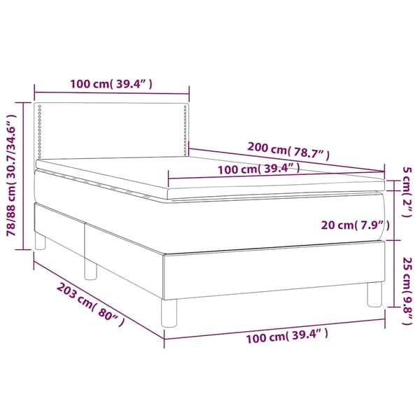 Ramsäng med madrass mörkblå 100x200 cm sammet