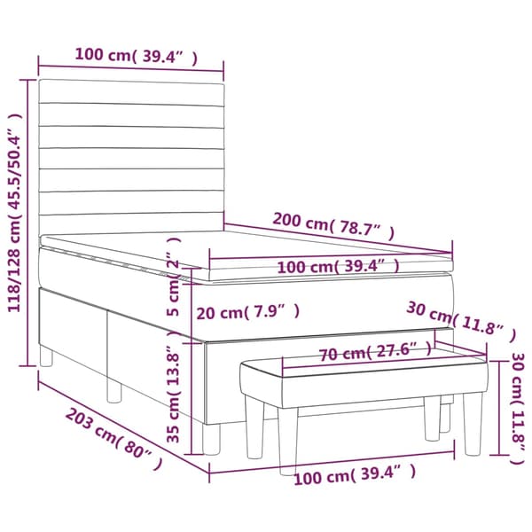Ramsäng med madrass mörkgrå 100x200 cm sammet