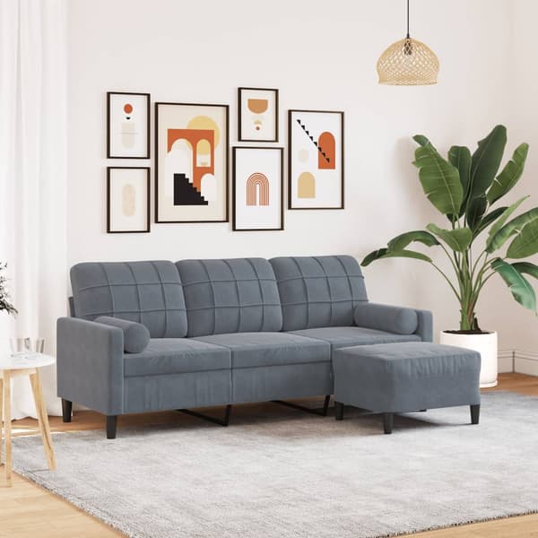 3-sitssoffa med fotpall mörkgrå 180 cm sammet