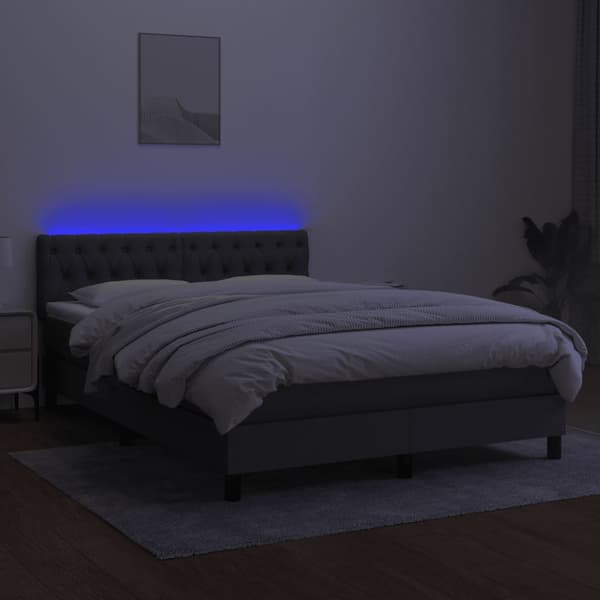 Ramsäng med madrass & LED mörkgrå 140x200 cm tyg
