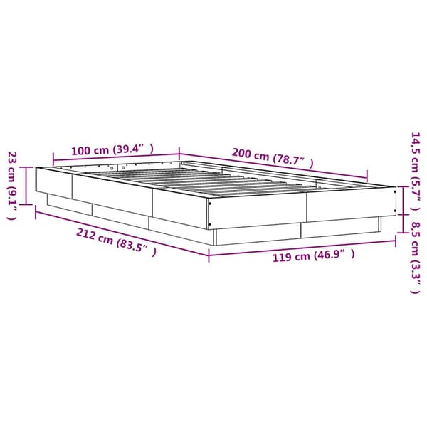Sängram vit 100x200 cm konstruerad trä