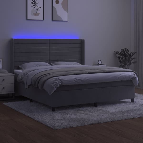 Ramsäng med madrass & LED ljusgrå 160x200 cm sammet