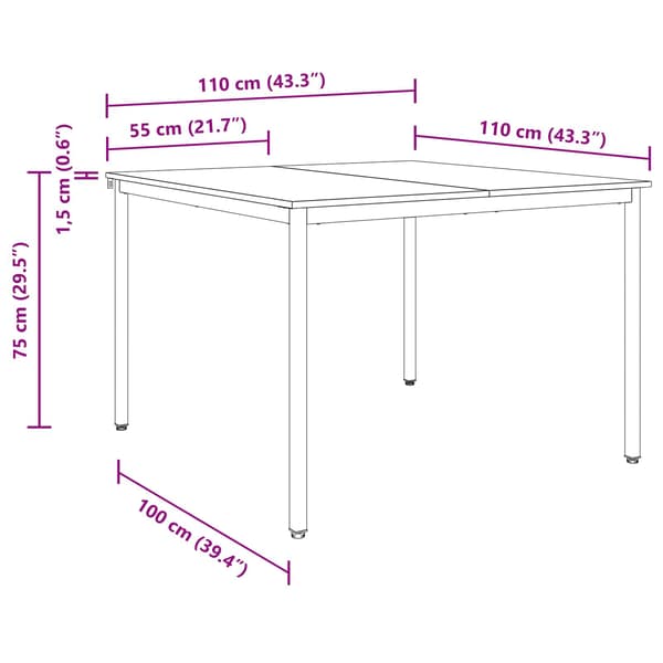 Matbord 110 x 110 x 75 cm METALL Rektangulär