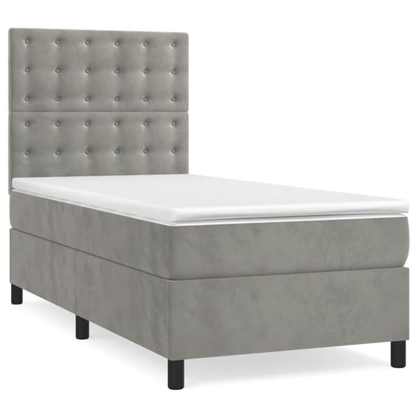 Ramsäng med madrass & LED ljusgrå 100x200 cm sammet