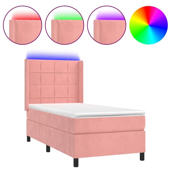 Ramsäng med madrass rosa & LED 100x200 cm sammet