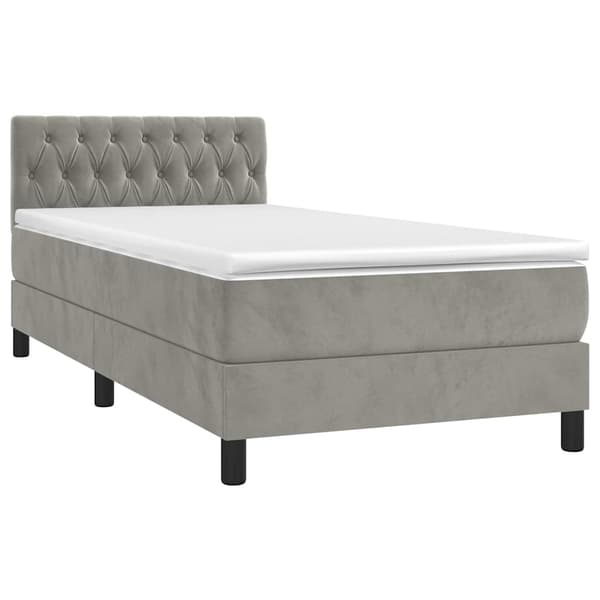 Ramsäng med madrass ljusgrå 100x200 cm sammet