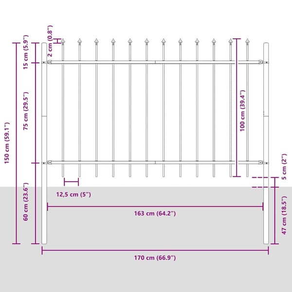 Trädgårdsstängsel 4 pcs Grå 6,8 x 1 m Pulverlackerad stål