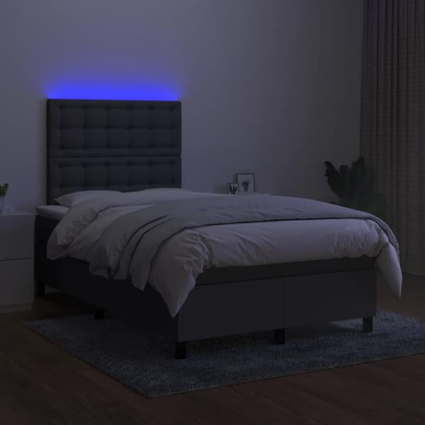 Ramsäng med madrass & LED mörkgrå 120x190 cm tyg