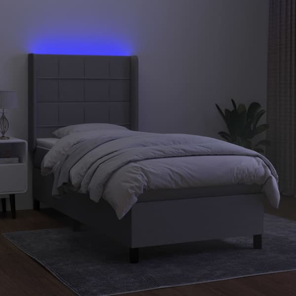 Ramsäng med madrass & LED ljusgrå 90x190 cm tyg