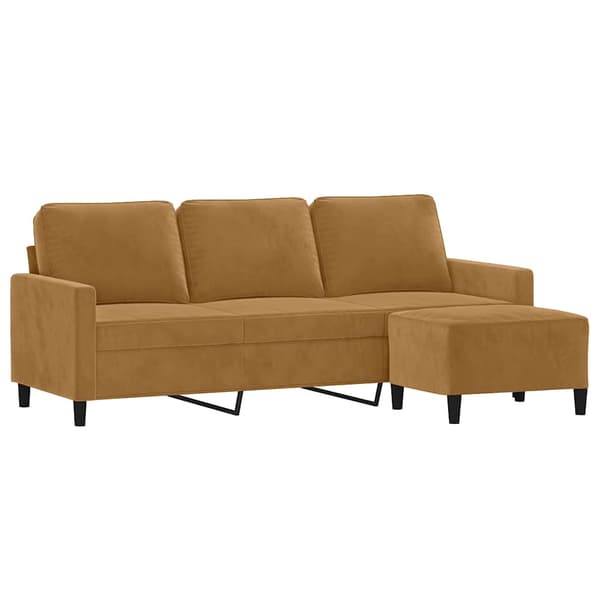 3-sitssoffa med fotpall brun 180 cm sammet