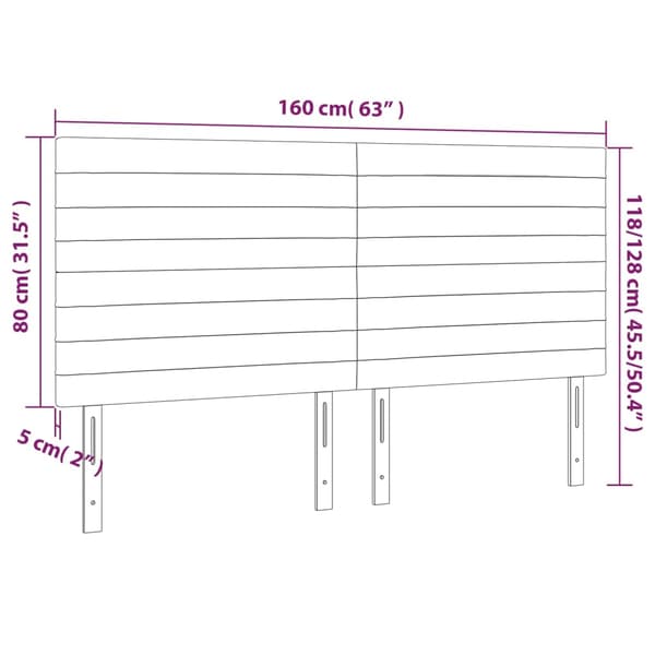 Sänggavel LED gräddvit 160x5x118/128 cm tyg