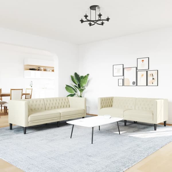 Soffgrupp chesterfield 2 delar gräddvit konstläder