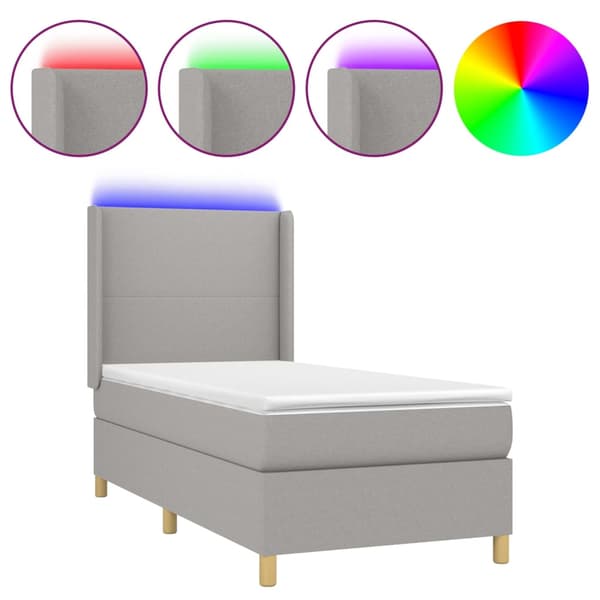 Ramsäng med madrass & LED ljusgrå 90x190 cm tyg