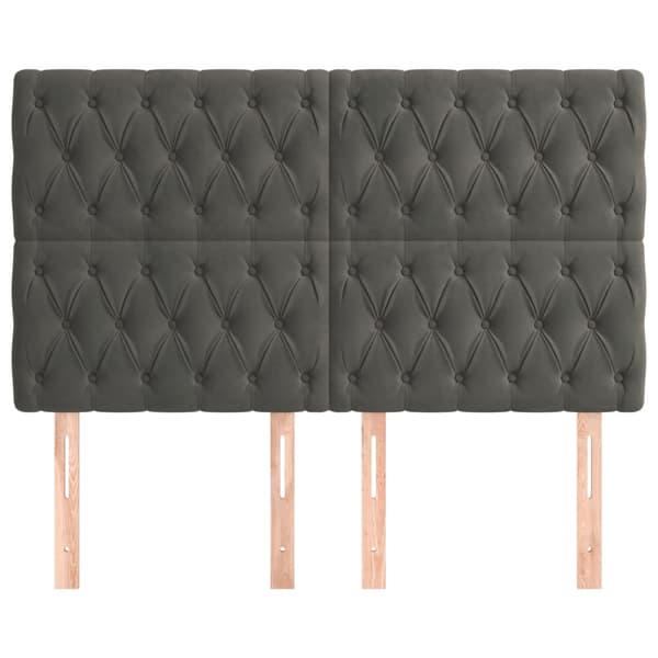 Sänggavel mörkgrå 160x7x118/128 cm sammet