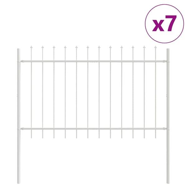 Trädgårdsstängsel 7 pcs Vit 11,9 x 0,8 m Pulverlackerad stål