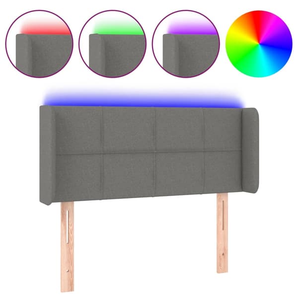Sänggavel LED mörkgrå 93x16x78/88 cm tyg