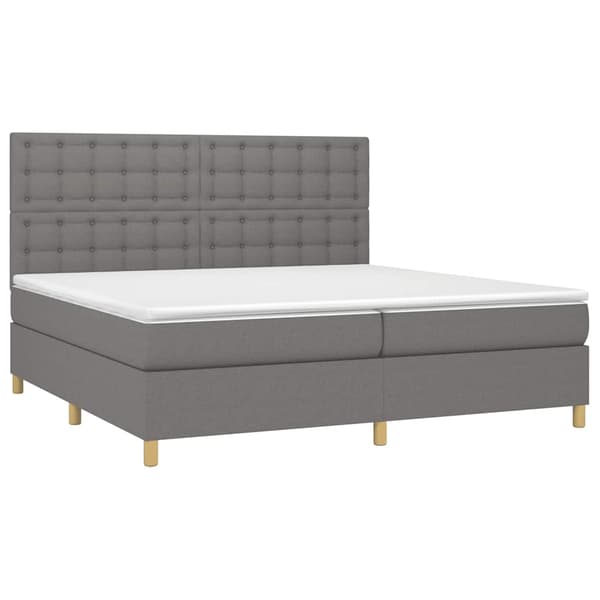 Ramsäng med madrass & LED mörkgrå 200x200 cm tyg