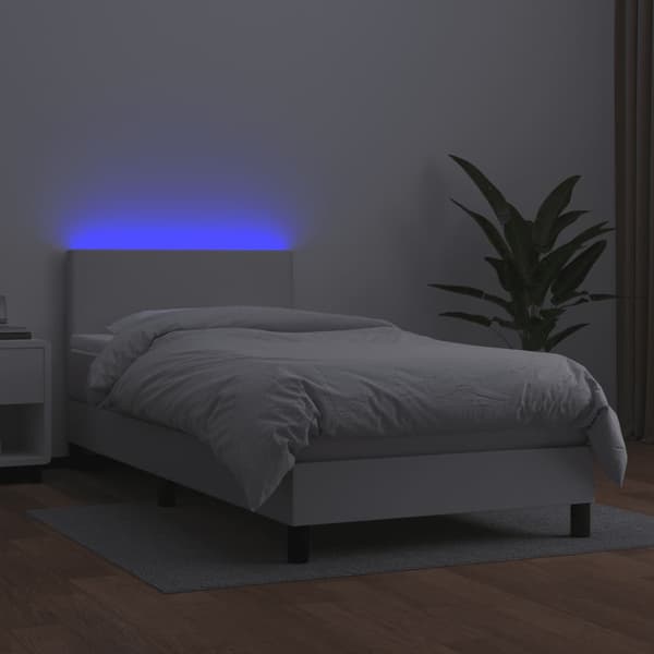 Ramsäng med madrass & LED vit 80x200 cm konstläder