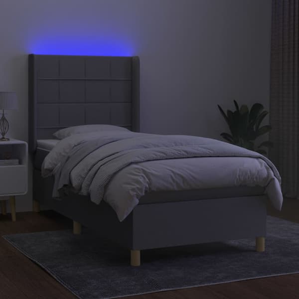 Ramsäng med madrass & LED ljusgrå 80x200 cm tyg