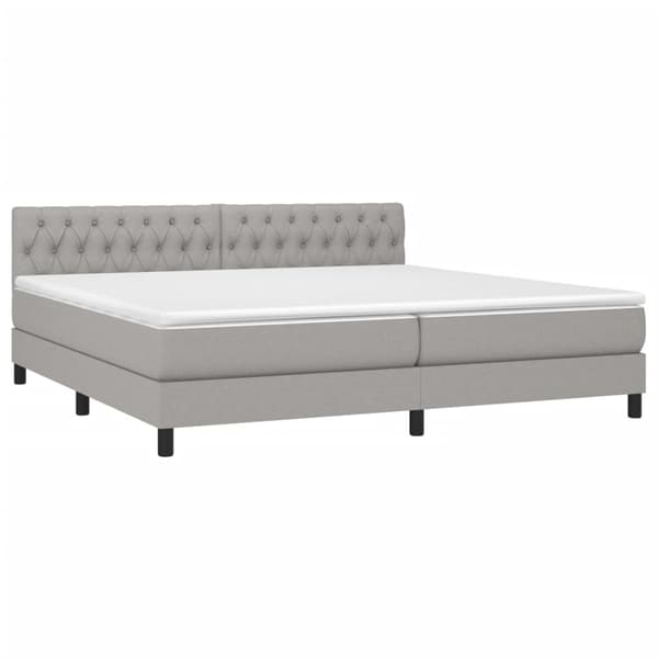 Ramsäng med madrass & LED ljusgrå 200x200 cm tyg