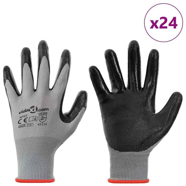 Arbetshandskar 24 pcs Grå och svart 7 / S Polyester