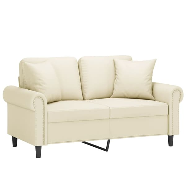 2-sits soffa med prydnadskuddar gräddvit 120 cm konstläder