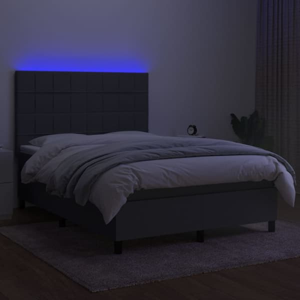 Ramsäng med madrass & LED mörkgrå 140x200 cm tyg