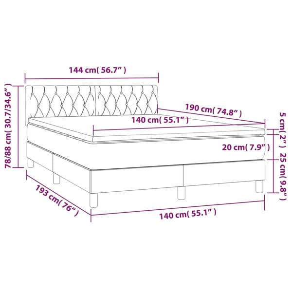 Ramsäng med madrass & LED rosa 140x190 cm sammet