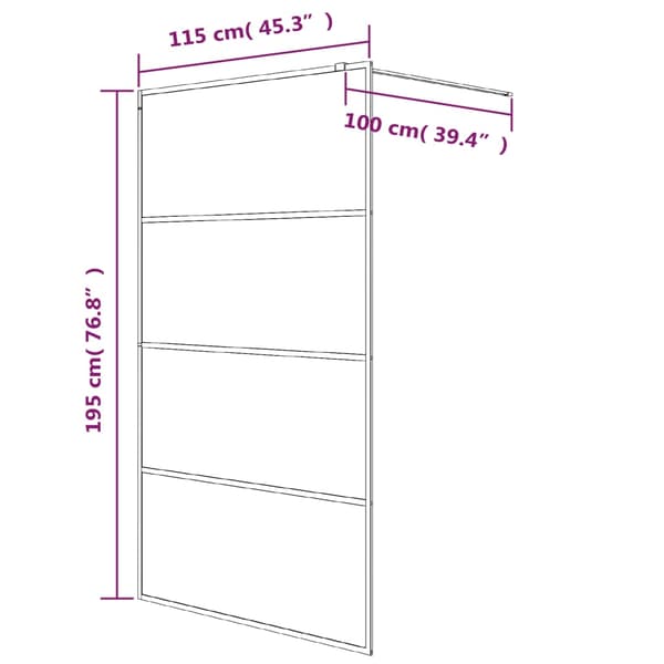 Duschvägg svart 115x195 cm halvfrostat ESG-glas