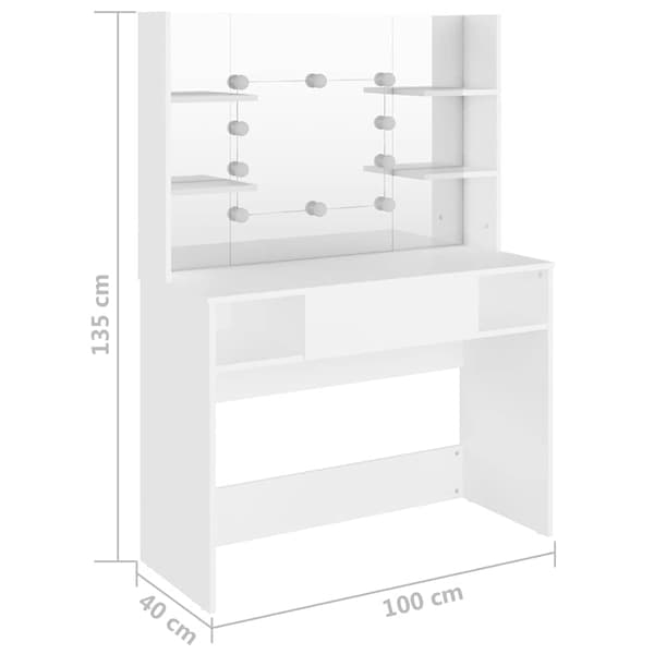 Sminkbord med LED-belysning 100x40x135 cm MDF vit
