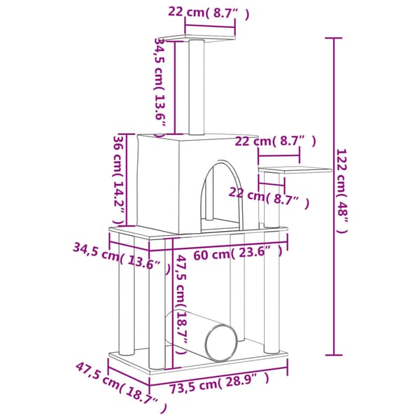 Klösträd med sisalpelare mörkgrå 122 cm