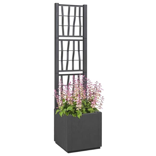 Trädgårdsplanterare med trellis Mörkgrå 36 x 36 x 140 cm PP