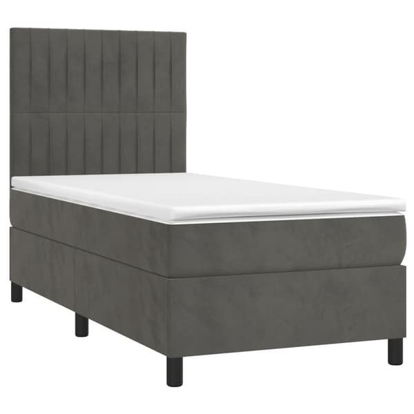 Ramsäng med madrass & LED mörkgrå 90x200 cm sammet
