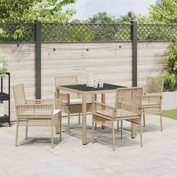 Trädgårdsmöbelset 5 pcs Beige konstrotting