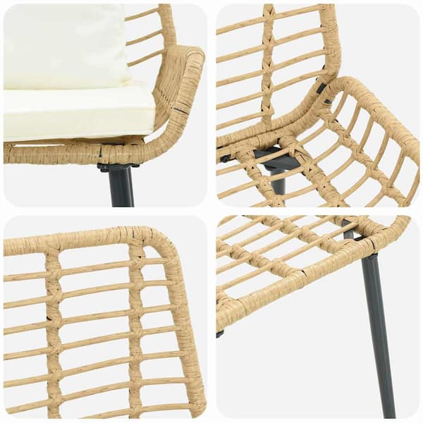 Trädgårdsmöbelset 3 pcs Brun och Kräm konstrotting