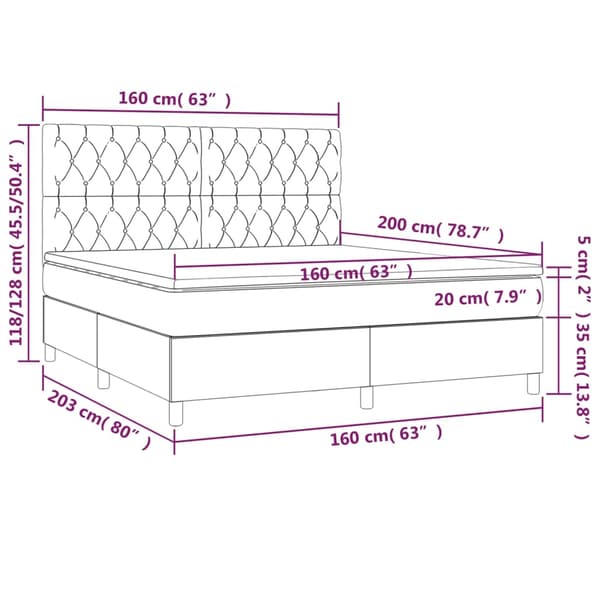 Ramsäng med madrass & LED svart 160x200 cm sammet