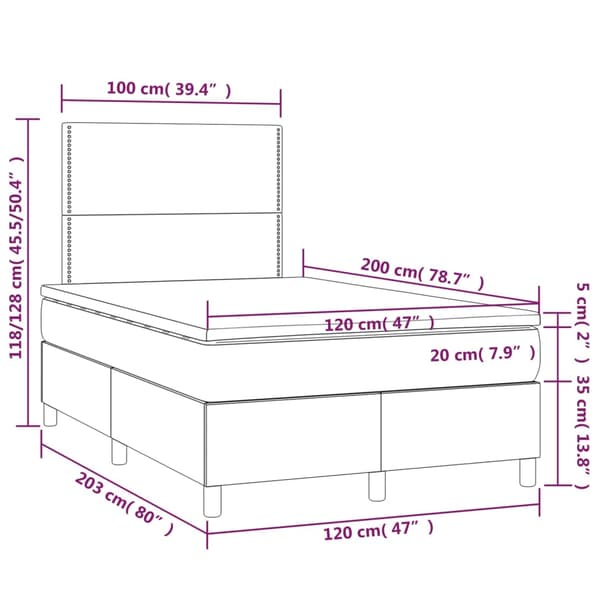 Ramsäng med madrass mörkbrun 120x200 cm tyg