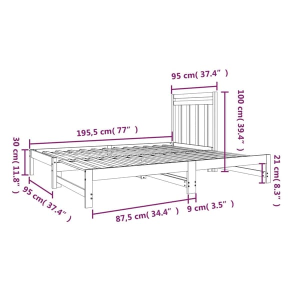 Utdragbar dagbädd 2x(90x190) cm massiv furu