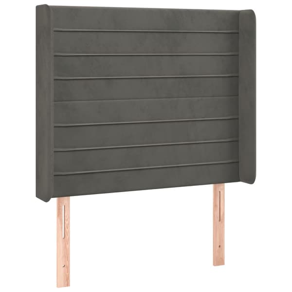 Ramsäng med madrass & LED mörkgrå 100x200 cm sammet