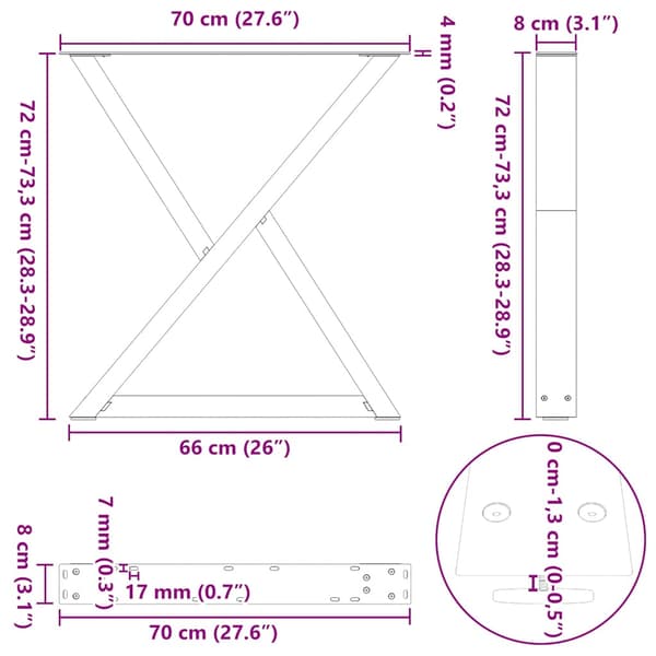 Matbordsben 2 st antracit 70x(72-73,3) cm stål