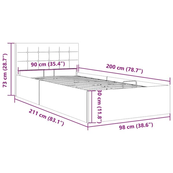 Sängram hydraulisk förvaring utan madrass ljusgrå 90x200 cm