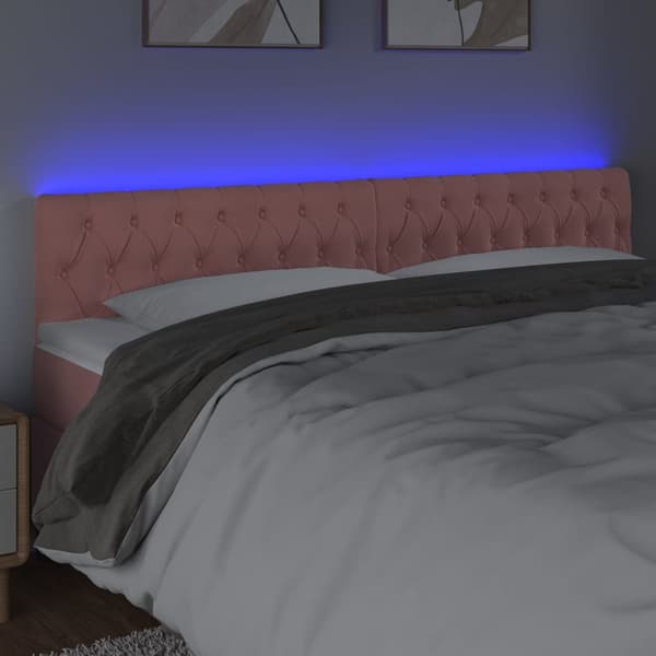 Sänggavel LED rosa 200x7x78/88 cm sammet