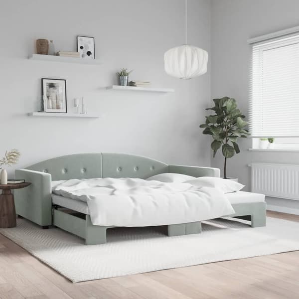 Dagbädd utdragbar ljusgrå 100x200 cm sammet
