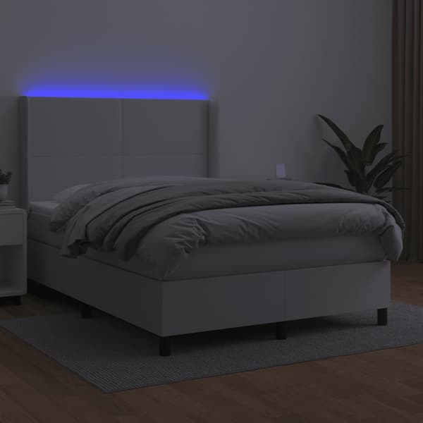 Ramsäng med madrass & LED vit 140x190 cm konstläder