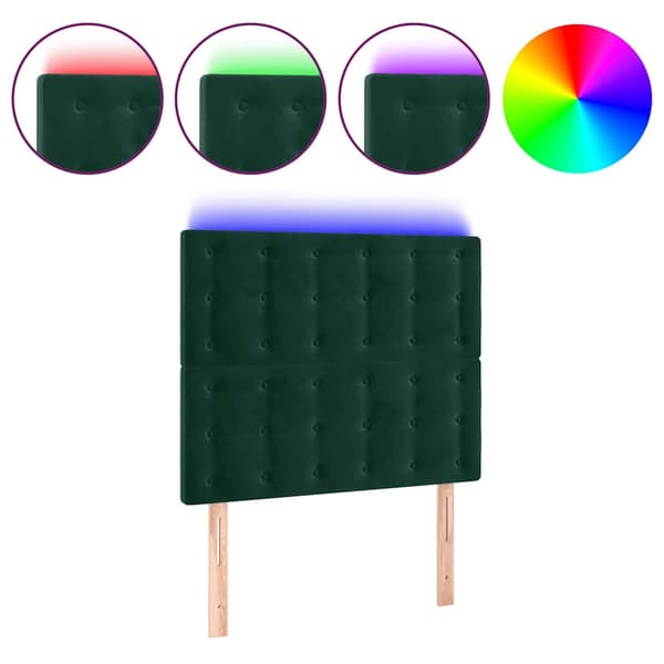 Sänggavel LED mörkgrön 90x5x118/128 cm sammet