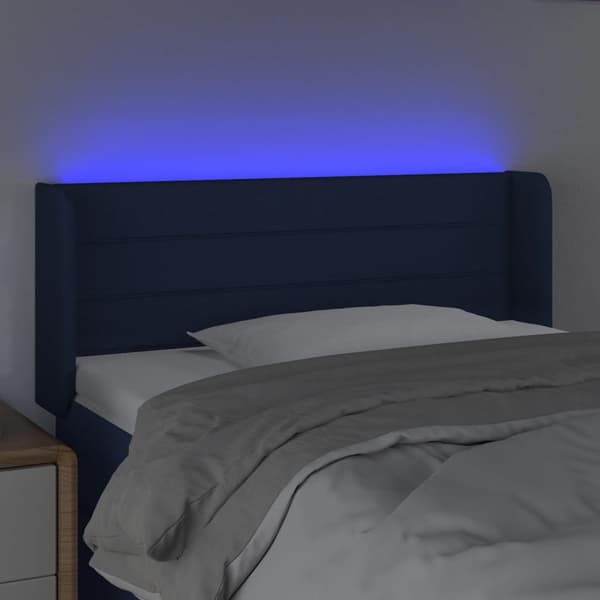 Sänggavel LED blå 103x16x78/88 cm tyg