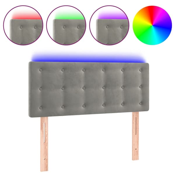 Sänggavel LED ljusgrå 90x5x78/88 cm sammet