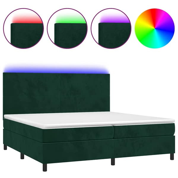 Ramsäng med madrass & LED mörkgrön 200x200 cm sammet