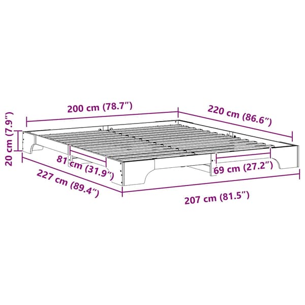 Sängram Vit 200 x 220 cm Massiv furu